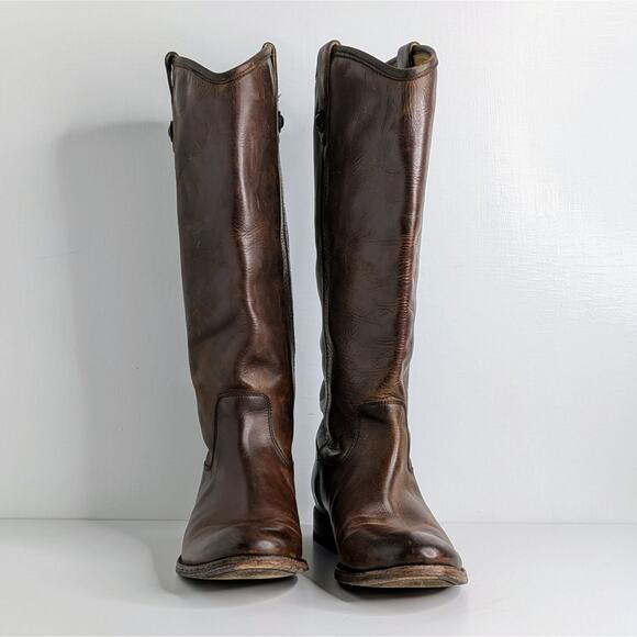 Frye Melissa Button Brown Leather Tall Boots 7.5 Equestrian Western Boho 77172 - Picture 5 of 16